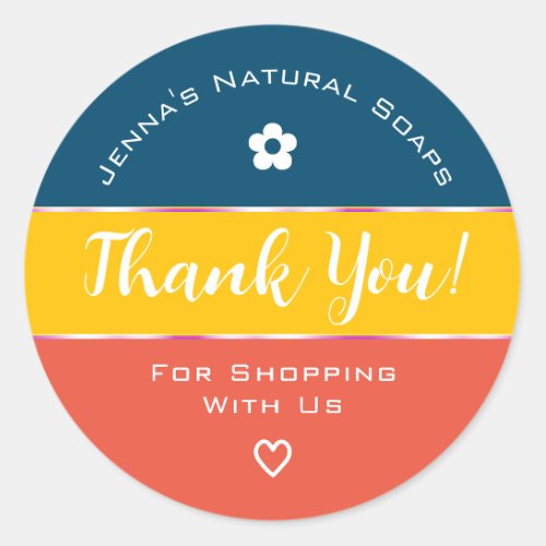 Thank You Cute Rainbow Candy Colors Yellow Blue Classic Round Sticker