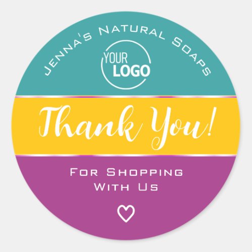 Thank You Cute Rainbow Candy Colors Yellow Logo Classic Round Sticker