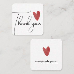 Thank you cute red crayon heart square business card