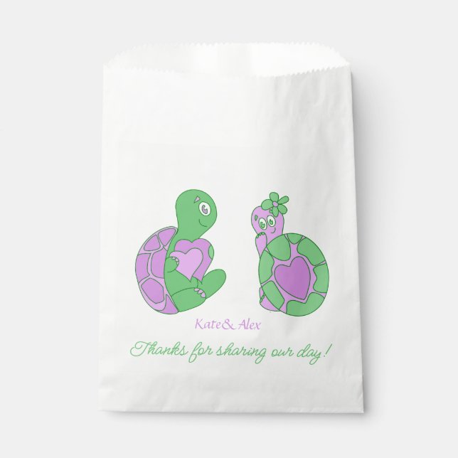 Thank You, Cute Turtle Couple Wedding Favor Bag (Front)