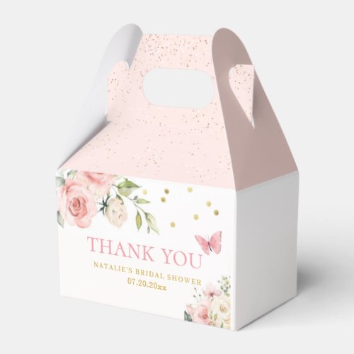 Thank You Cute Watercolor Floral Pink Gold Glitter Favor Boxes