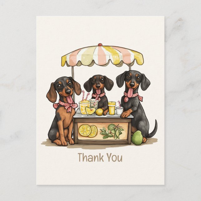 Thank You Dachshund Dogs Lemonade Stand Postcard (Front)
