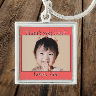 Thank you Dad in red, photo and name Keychain