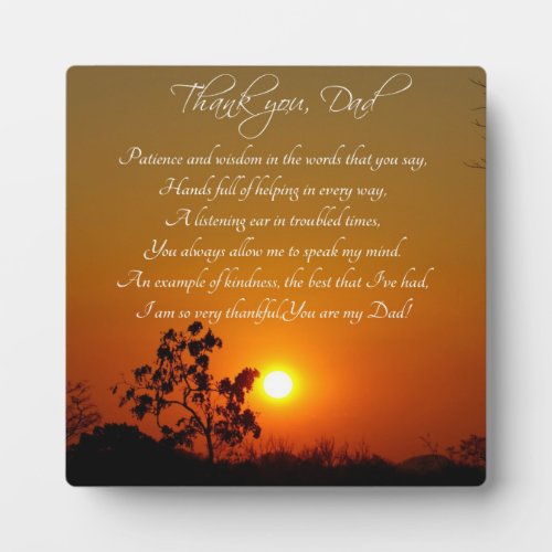 Thank You Dad Poem Gift Plaque