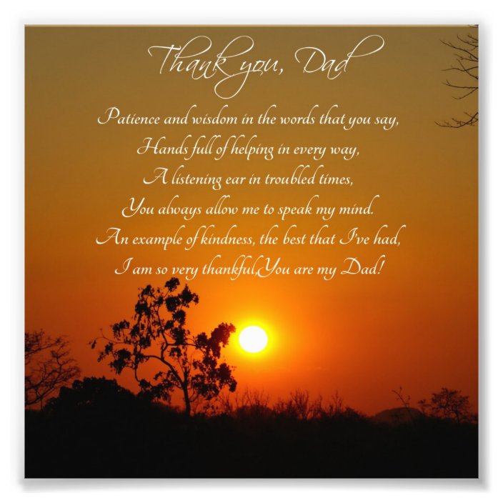 Thank You Dad Sunset and Trees Photo Print | Zazzle.com