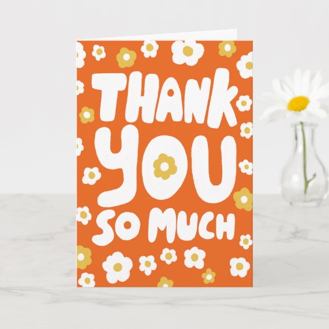 THANK YOU Daisies Colorful Curvy Bubble Letters  Card (Small Plant)