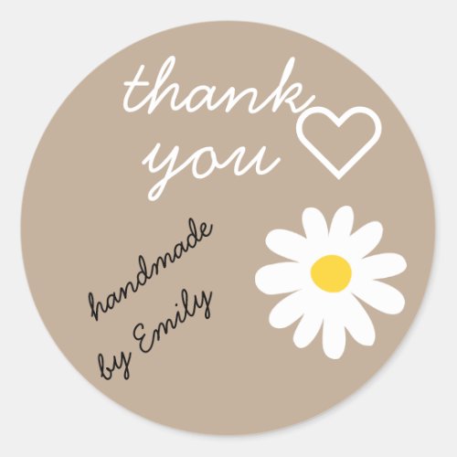 Thank You Daisy Flower Nature Cream Beige Handmade Classic Round Sticker