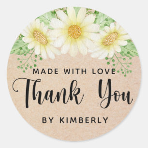 Thank You Daisy Flowers Made with Love Classic Round Sticker