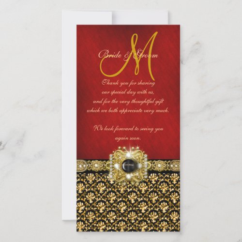 Thank you damask black red gold Thank You Card
