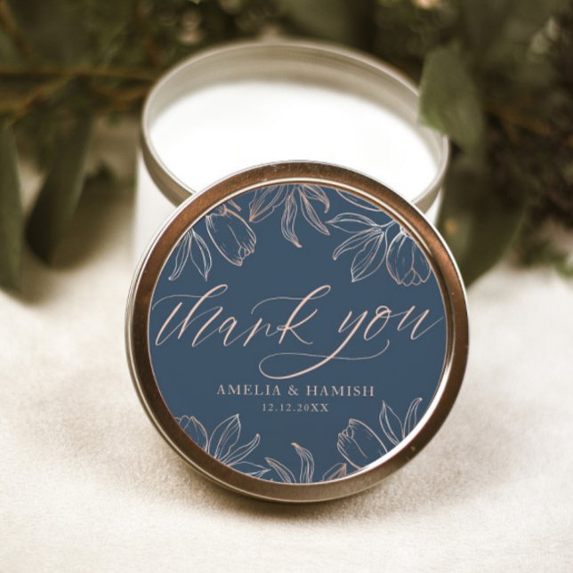 Thank You Dark Blue & Rose Gold Wedding  Classic Round Sticker (Creator Uploaded)