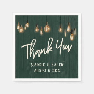 Thank You Dark Green Rustic Wood w/ Edison Lights Napkins
