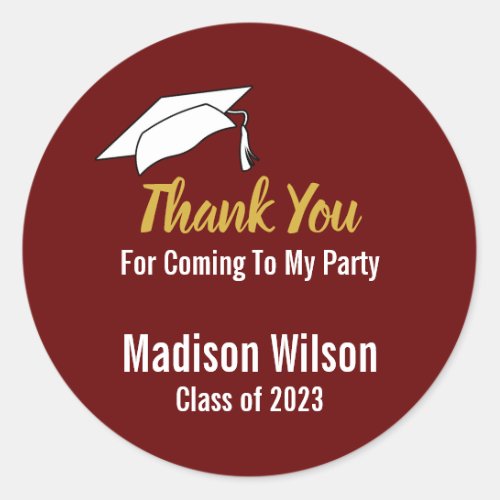Thank You Dark Red Class of 2023 Graduation Favor Classic Round Sticker