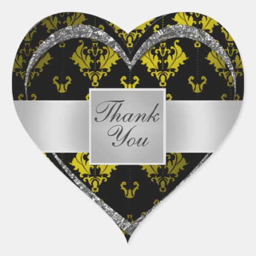 Thank You Dark Silver Love Heart Sticker