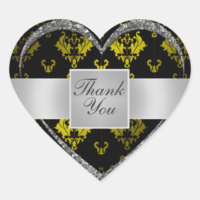 Thank You Dark Silver Love Heart Sticker (Front)