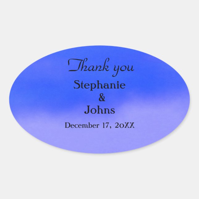 Thank You Deep Blue Cloud Abstract Art Wedding Oval Sticker (Front)