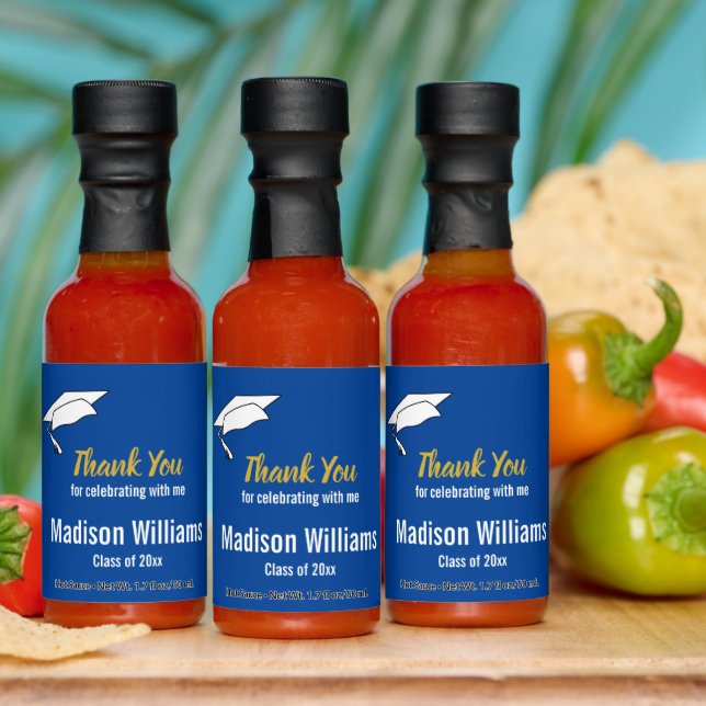 Thank You Deep Blue White Gold Script Graduation Hot Sauces (Multi)