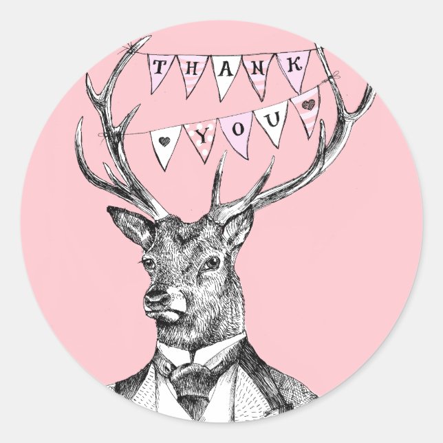 Thank-you deer classic round sticker (Front)
