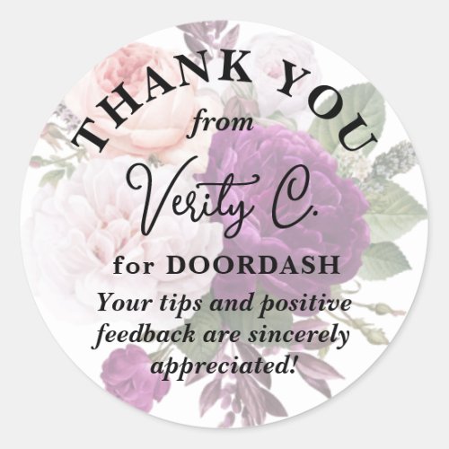 Thank You Delivery Service Elegant Vintage Floral Classic Round Sticker