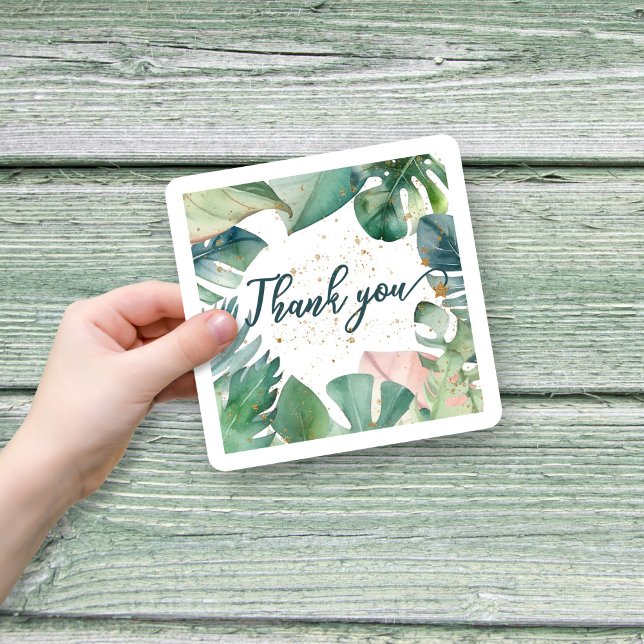 Thank you design with tropical leaves gold glitter sticker (Creator Uploaded)