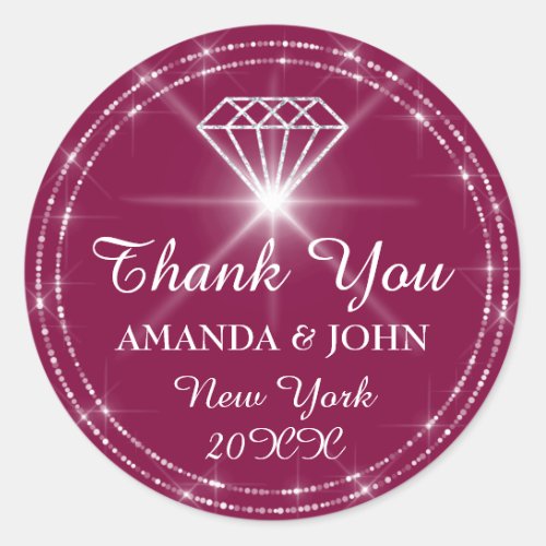 Thank You Diamond Marsala Name Wedding Bridal 16th Classic Round Sticker