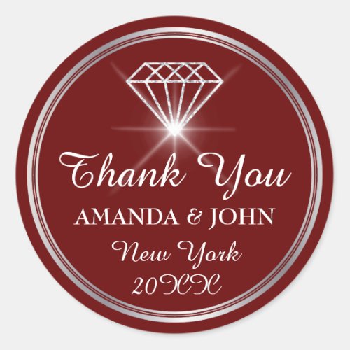 Thank You Diamond  Name Wedding Bridal Sweet16th Classic Round Sticker