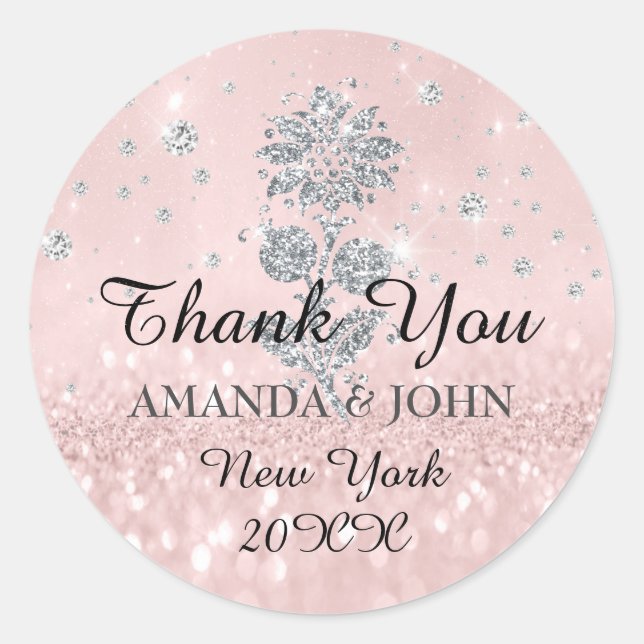 Thank You Diamond  Name Wedding Bridal Sweet16th Classic Round Sticker (Front)