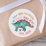 Thank You Dino-Mite Watercolor Dinosaur  Classic Round Sticker<br><div class="desc">cute watercolor pained dinosaur thank you sticker. Perfect for birthdays,  baby showers and more. Customizable!</div>