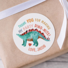 Thank You Dino-mite Watercolor Dinosaur  Classic Round Sticker at Zazzle