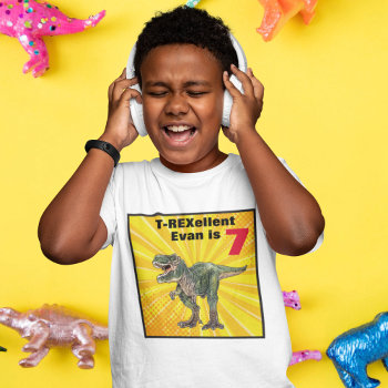 Thank You Dino T-rex Dinosaur 7th Birthday Name   T-shirt by TheShirtBox at Zazzle