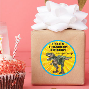 Thank you Dino T-Rex Dinosaur Birthday Classic Rou Round Sticker