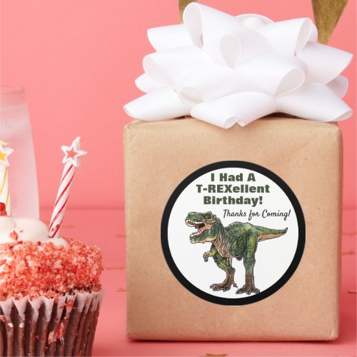 Thank you Dino T_Rex Dinosaur Birthday Classic Round Sticker