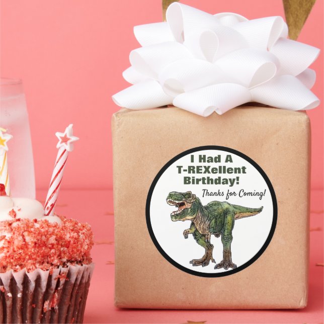 Thank you Dino T-Rex Dinosaur Birthday Classic Round Sticker (Party)