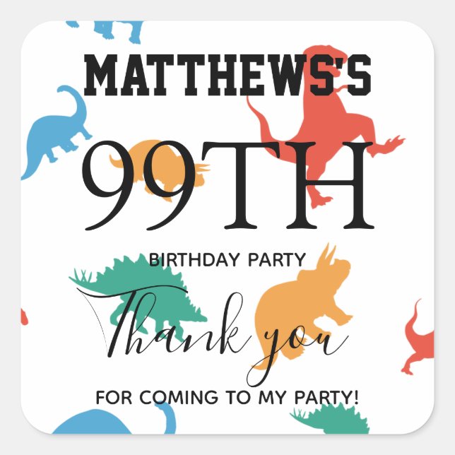 Thank you Dinosaur 1st Birthday party favor bags Square Sticker (Front)