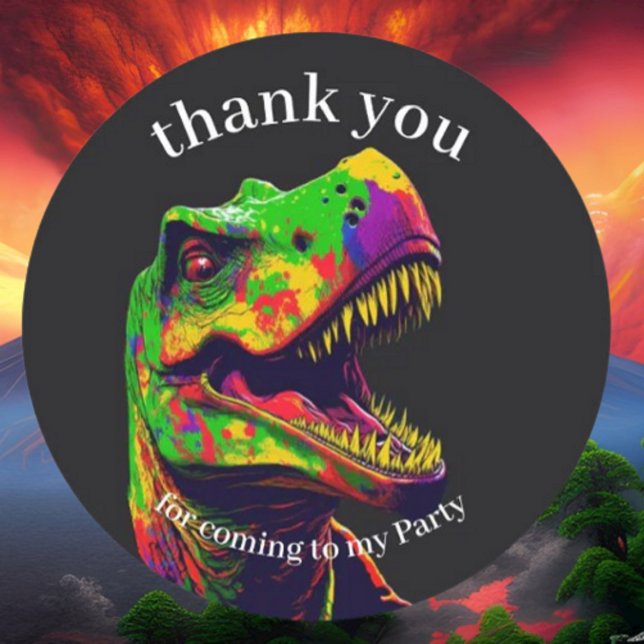 Thank You Dinosaur Birthday Party  Classic Round Sticker (Bring your dream party to life with our selection of quality Dinosaur themed party supplies)