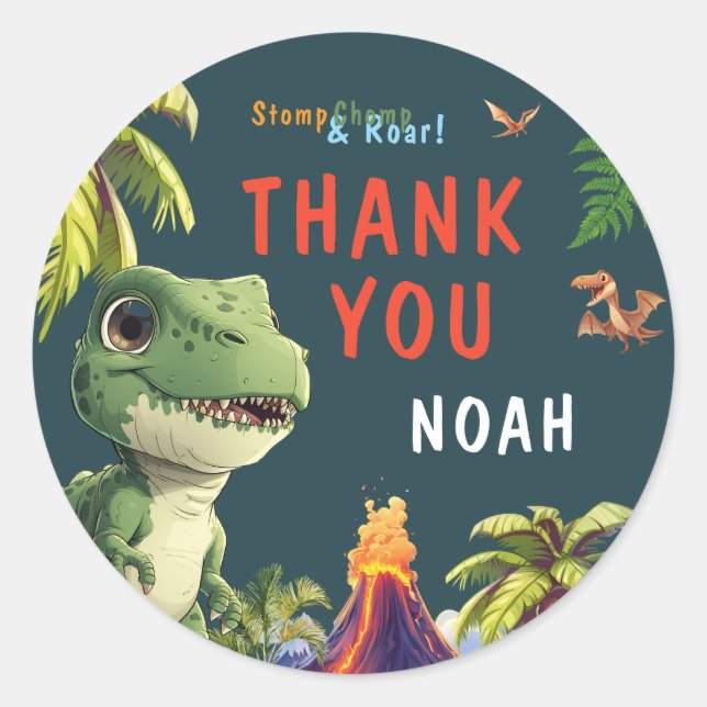 Thank You Dinosaur Classic Round Sticker (Front)