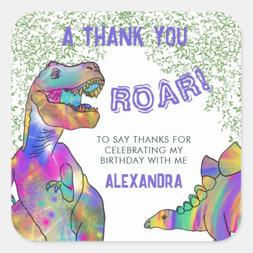 Thank you dinosaur Colorful  Square Sticker