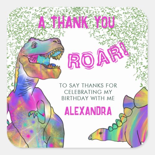 Thank you dinosaur Colorful Square Sticker