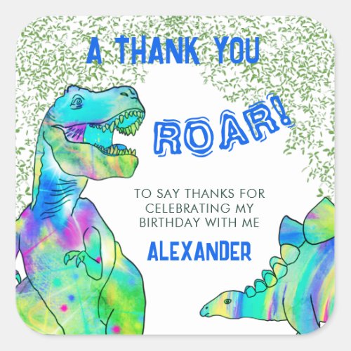 Thank you dinosaur Colorful  Square Sticker