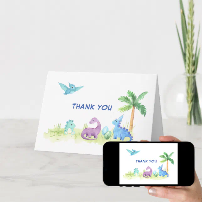 Thank You Dinosaur Cute Watercolor Baby Shower Card Zazzle
