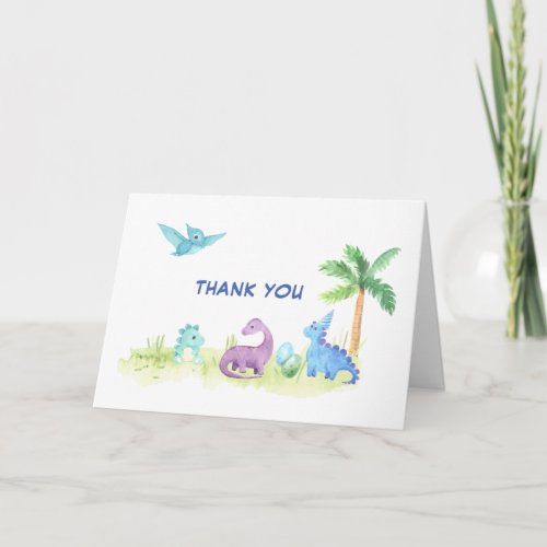 Thank You Dinosaur Cute Watercolor Baby Shower Card