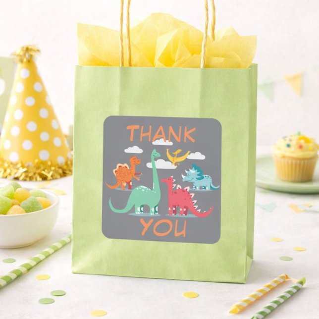 Thank You Dinosaur Party Favor Square Sticker (Creator Uploaded)