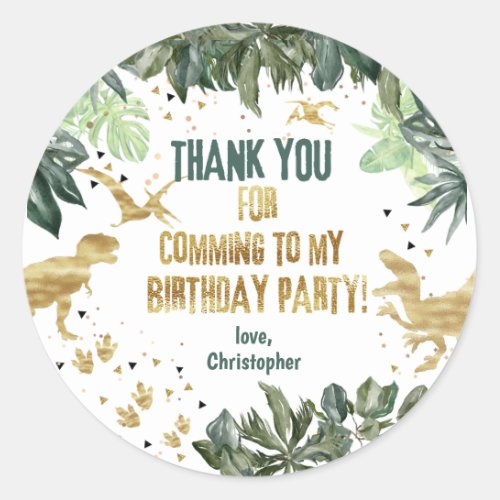 Thank You Dinosaur Personalized Birthday Classic Round Sticker