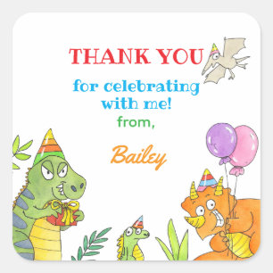 Thank you Dinosaur Theme Kid Birthday  Square Sticker