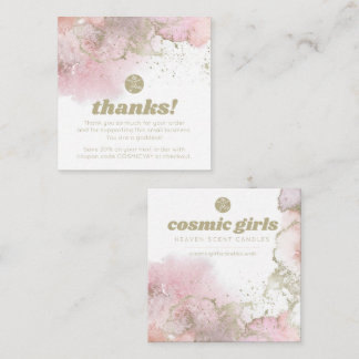 Thank You Discount Gold & Pink Abstract Art Square Business Card