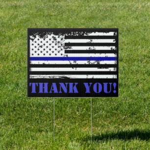 Thank You   Distressed USA Flag Thin Blue Line Sign