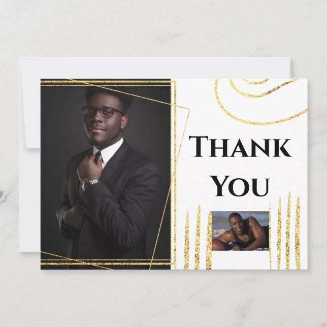 Thank you DIY 2 photo gold modern abstract shapes Card (Front)