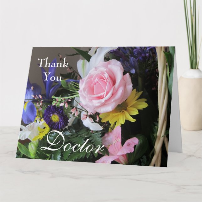 Thank You Doctor-Pink Rose Bouquet in Basket (Front)