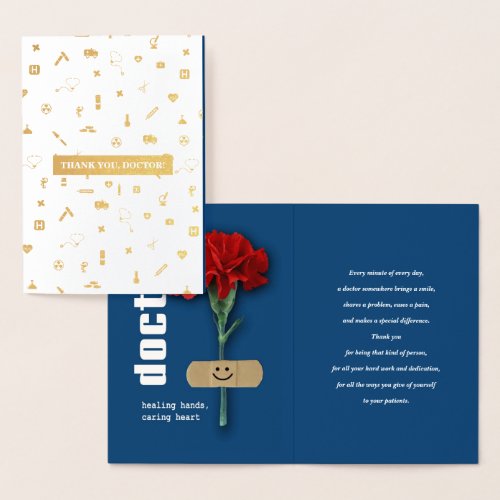Thank You Doctor Red Carnation Luxury Foil Card