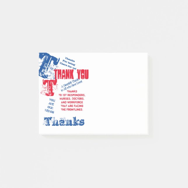 THANK YOU DOCTORS,NURSES AND FIRST RESPONDERS POST-IT NOTES (Front)