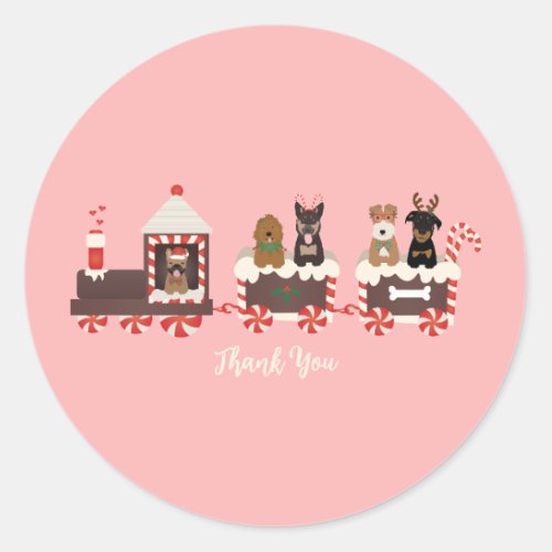 Thank You Dog Christmas Holiday Train Classic Round Sticker